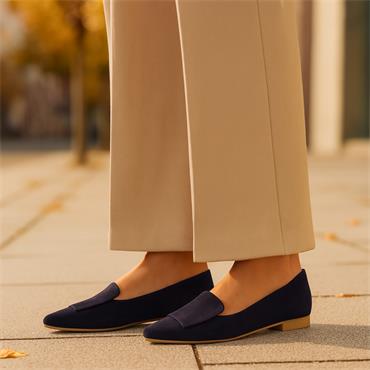 Paul Green Slip On Square Detail Loafer - Dark Navy Suede